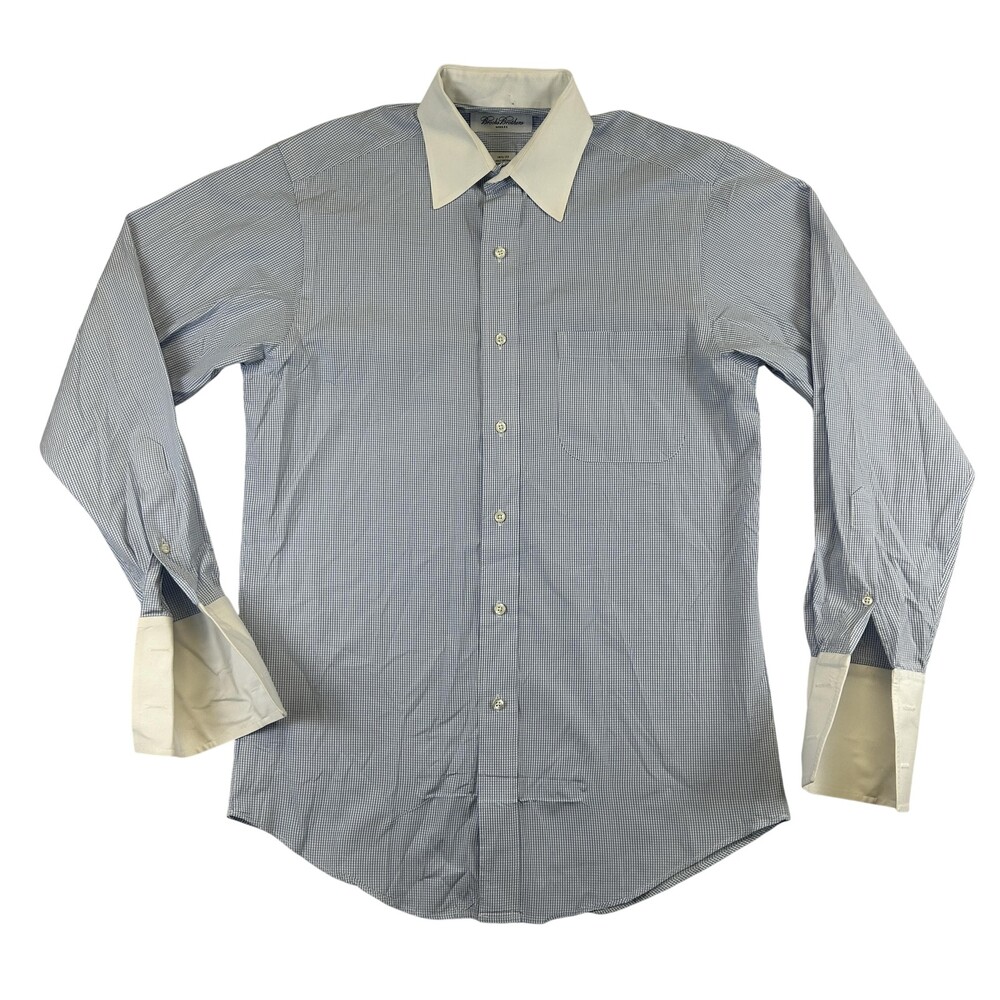 Brooks Brothers Shirt Mens 14.5 32/33 Blue Check Contrast Collar French Cuff